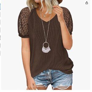 Brown Lace Sleeve Top - Size M